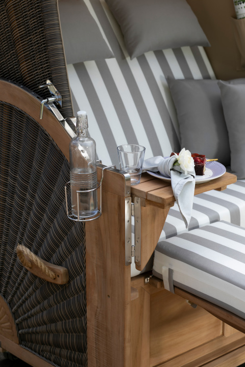 Strandkorb Nordstrand Teak PE grey Dessin 501 Weiß